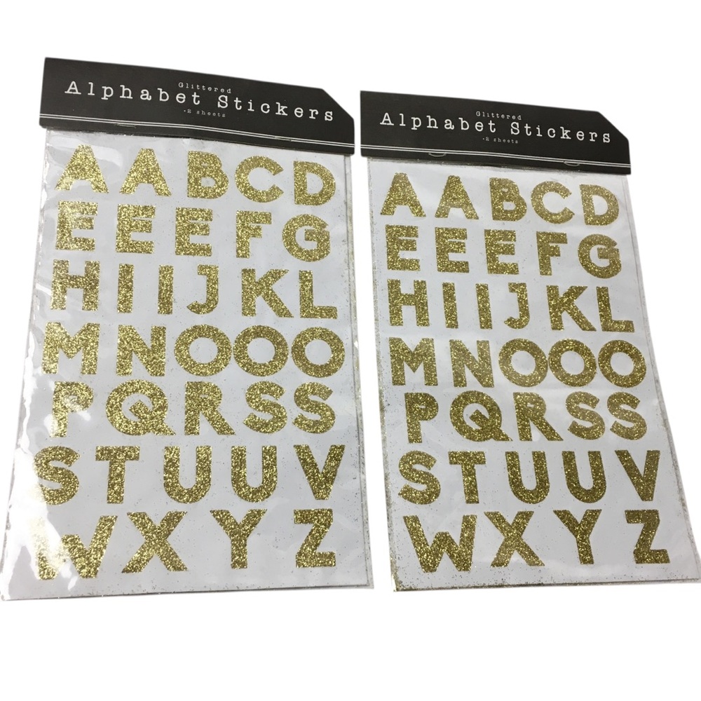 Alphabet Gold Glitter Stickers 4 Sheets 70 Total School Classroom Uppercase NEW